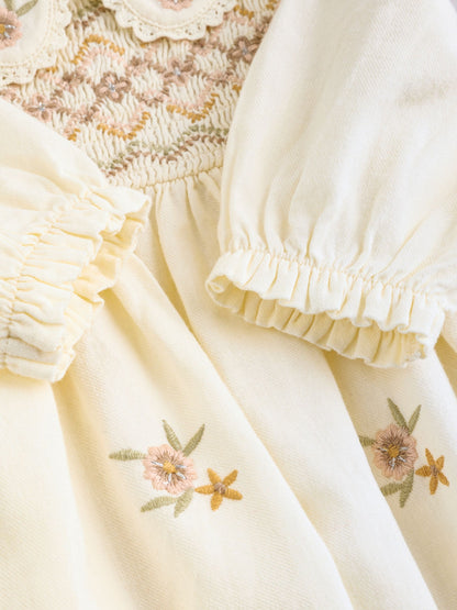 Cream Baby Embroidered Long Sleeve Dress and Knickers Set 2 Piece (0mths-2yrs) image 7