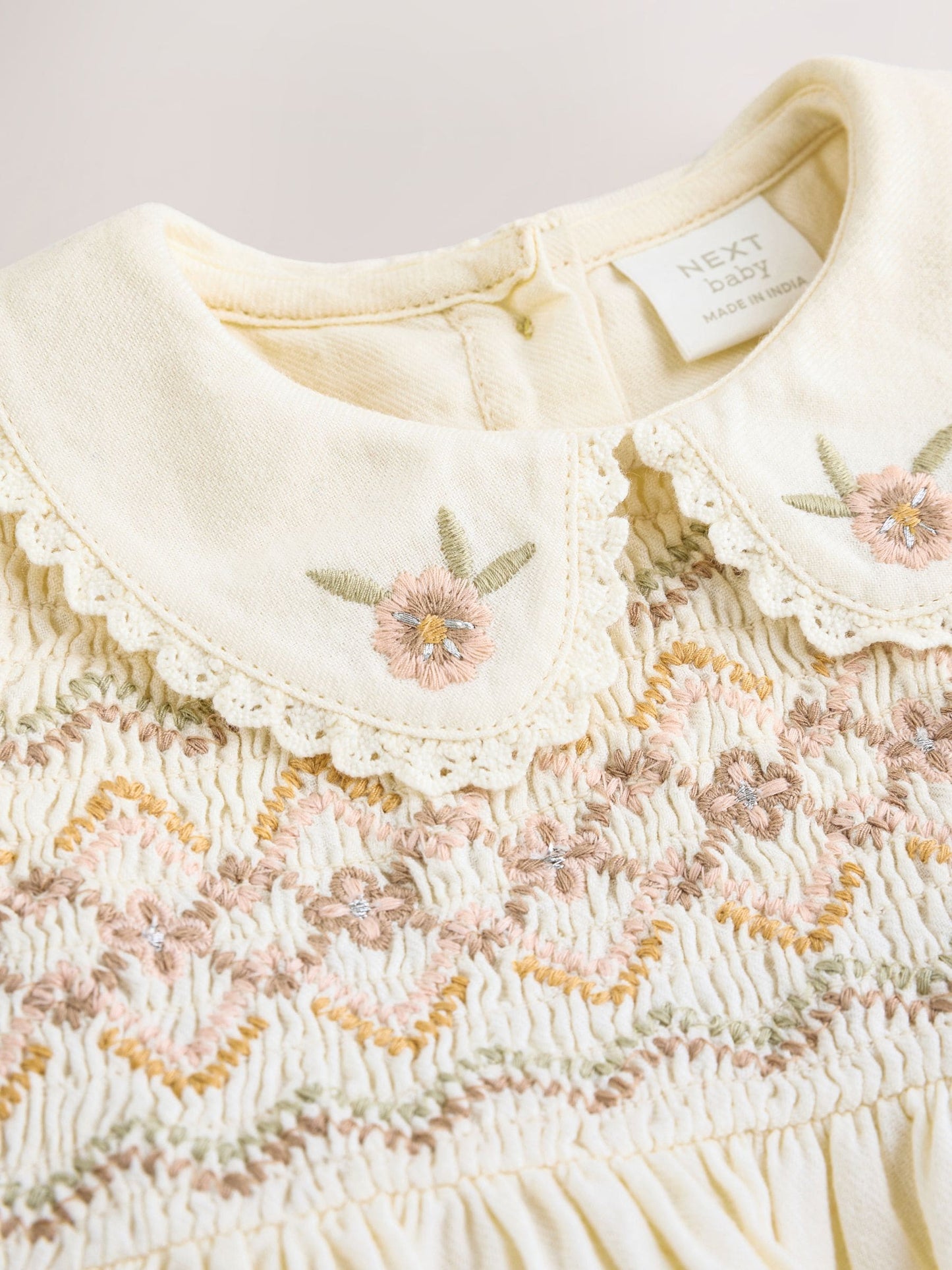 Cream Baby Embroidered Long Sleeve Dress and Knickers Set 2 Piece (0mths-2yrs) image 8
