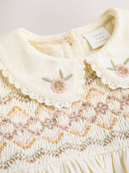 Cream Baby Embroidered Long Sleeve Dress and Knickers Set 2 Piece (0mths-2yrs) image 8