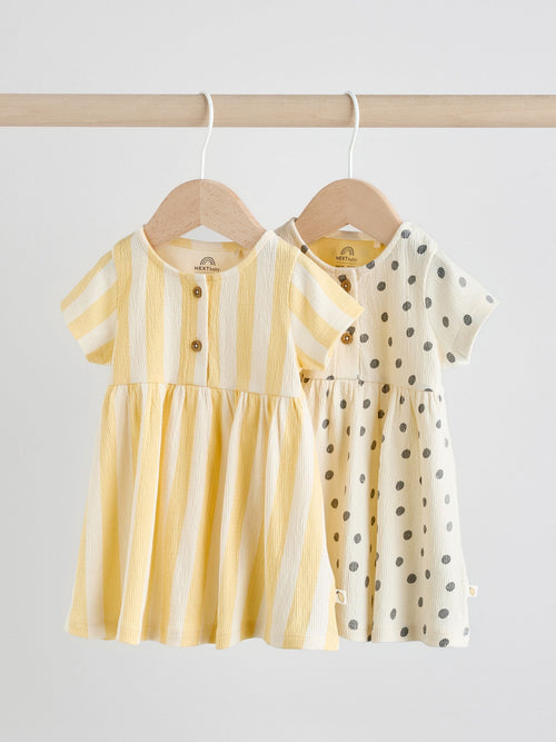 Yellow/Cream Spot/Stripe Baby Short Sleeve Dresse 2 Pack (0mths-3yrs) image 1