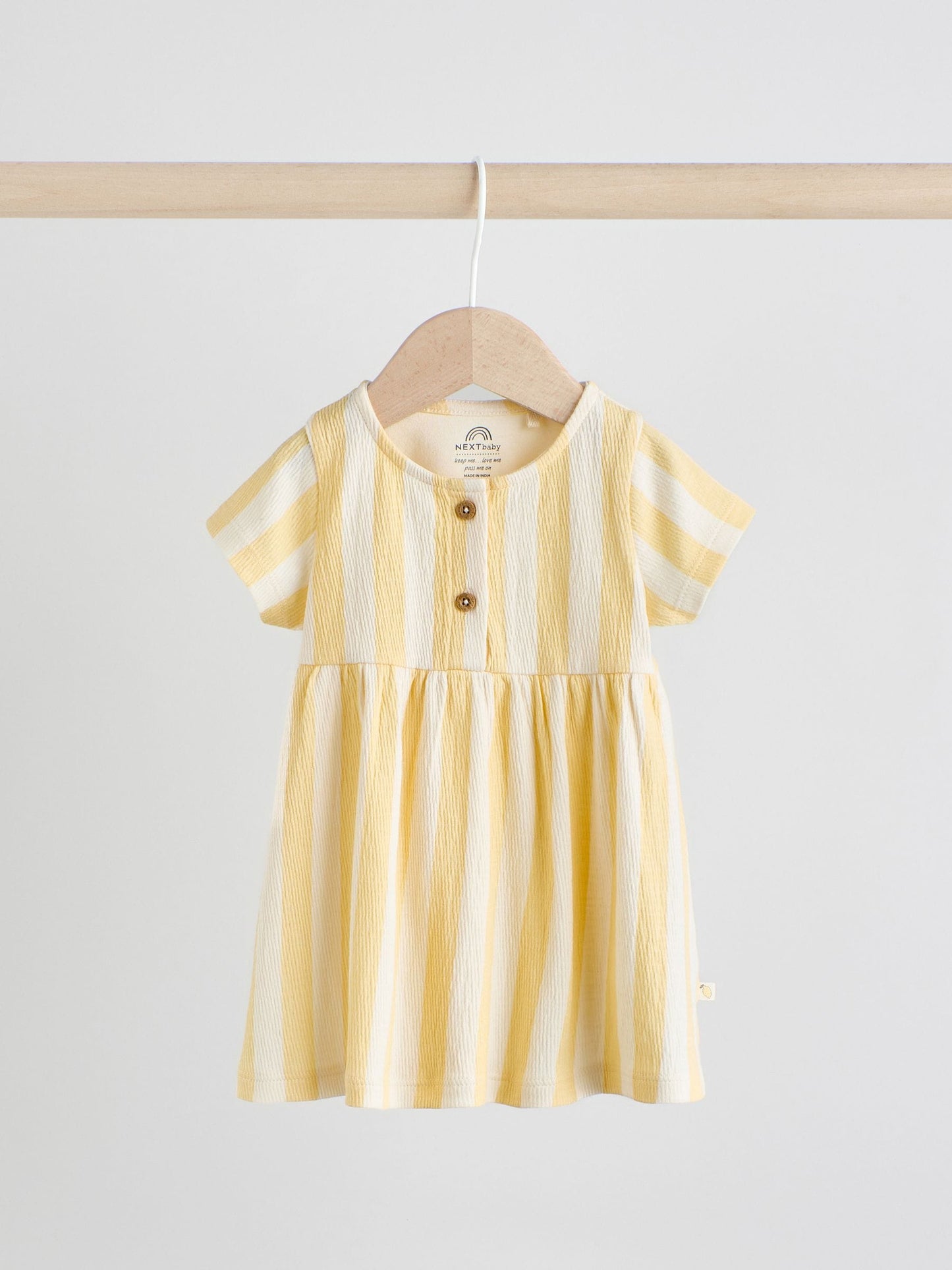 Yellow/Cream Spot/Stripe Baby Short Sleeve Dresse 2 Pack (0mths-3yrs) image 2