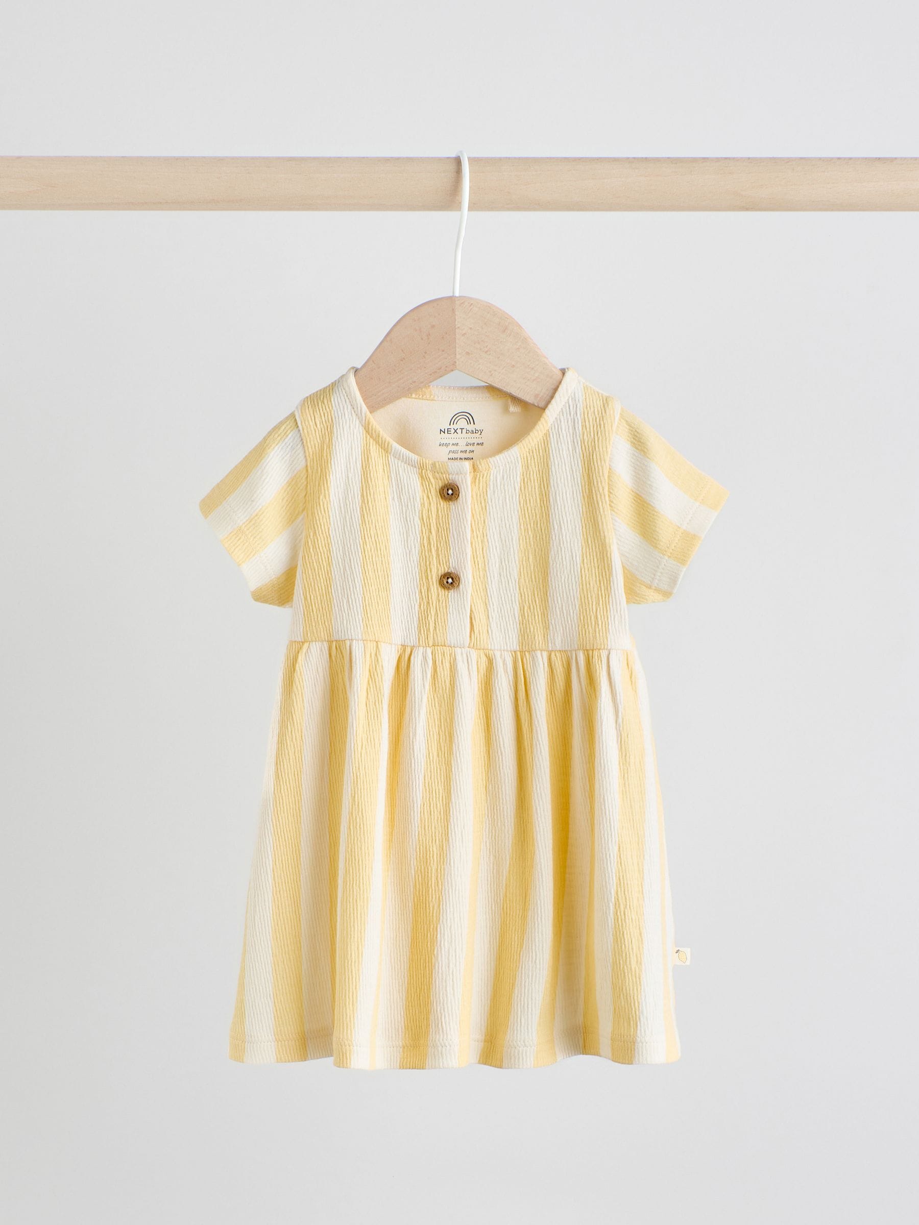 Yellow/Cream Spot/Stripe Baby Short Sleeve Dresse 2 Pack (0mths-3yrs) image 2