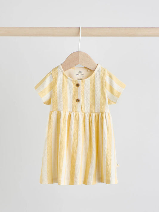 Yellow/Cream Spot/Stripe Baby Short Sleeve Dress 2 Pack (0mths-3yrs)