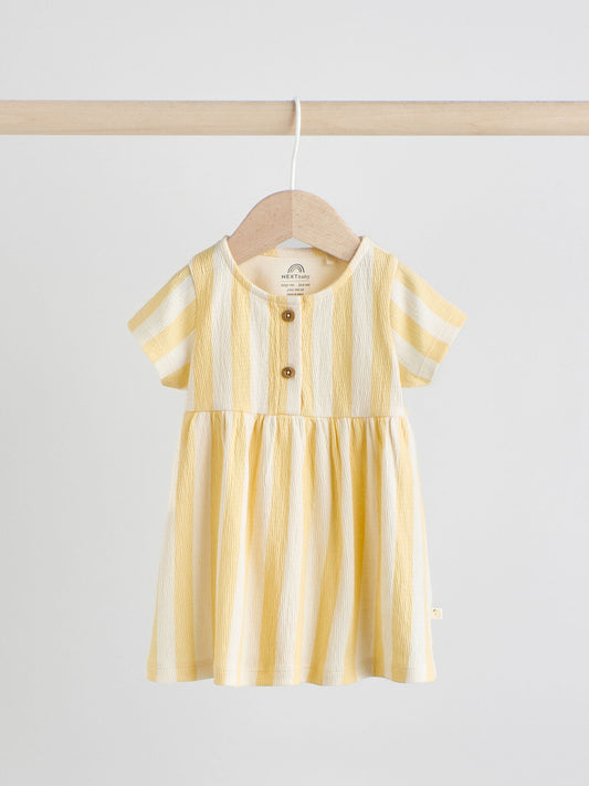 Yellow/Cream Spot/Stripe Baby Short Sleeve Dresse 2 Pack (0mths-3yrs) image 2