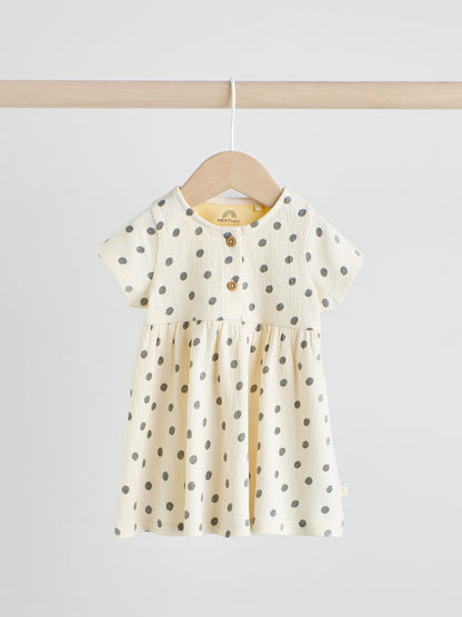 Yellow/Cream Spot/Stripe Baby Short Sleeve Dresse 2 Pack (0mths-3yrs) image 3