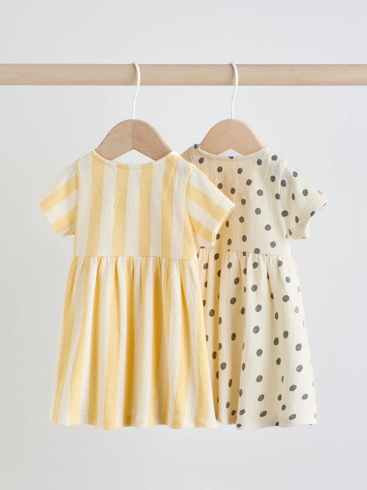 Yellow/Cream Spot/Stripe Baby Short Sleeve Dresse 2 Pack (0mths-3yrs) image 4
