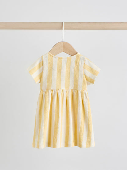 Yellow/Cream Spot/Stripe Baby Short Sleeve Dresse 2 Pack (0mths-3yrs) image 5