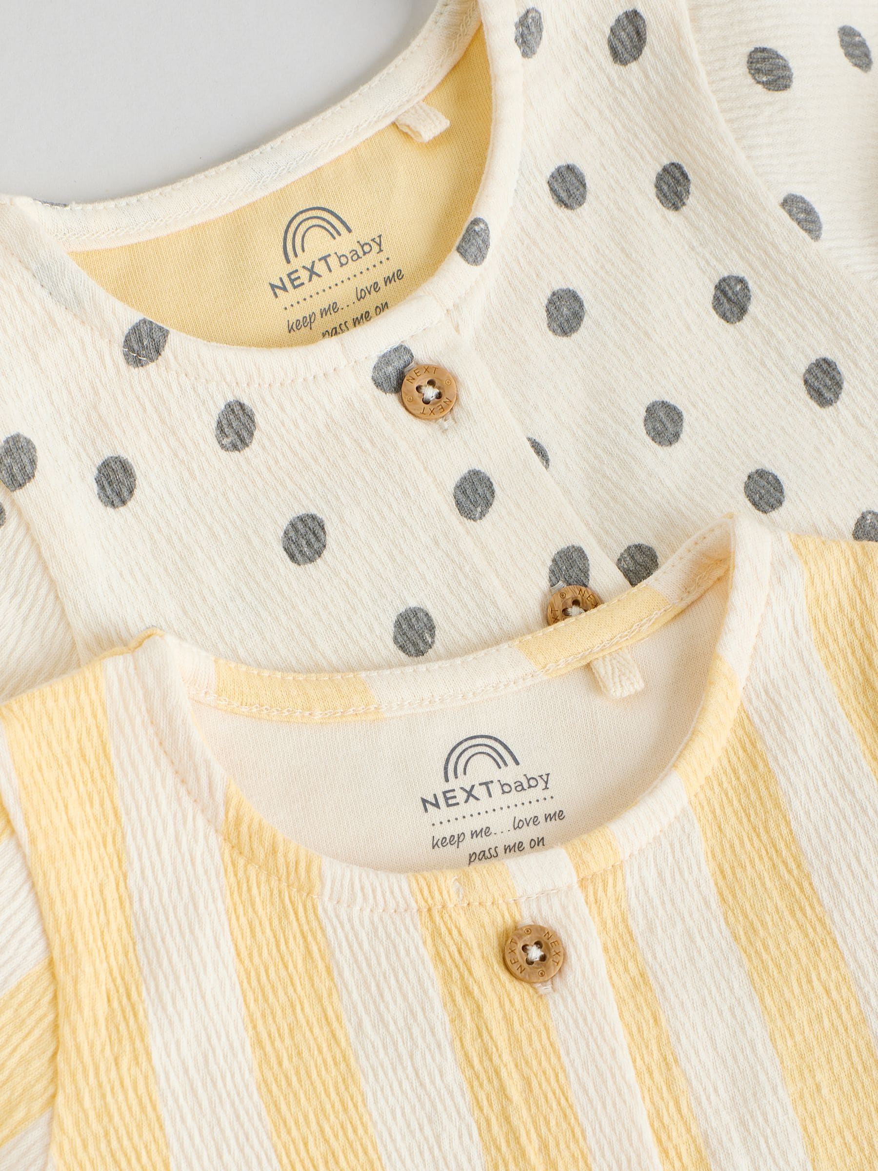 Yellow/Cream Spot/Stripe Baby Short Sleeve Dresse 2 Pack (0mths-3yrs) image 7