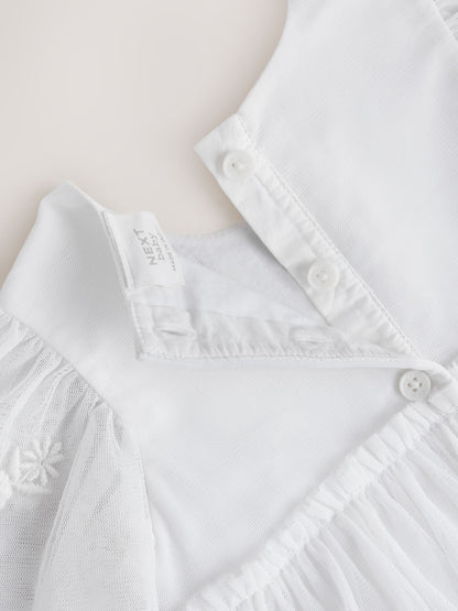 White Occasion Mesh Baby Floral Embroidered Dress (0mths-2yrs) image 3