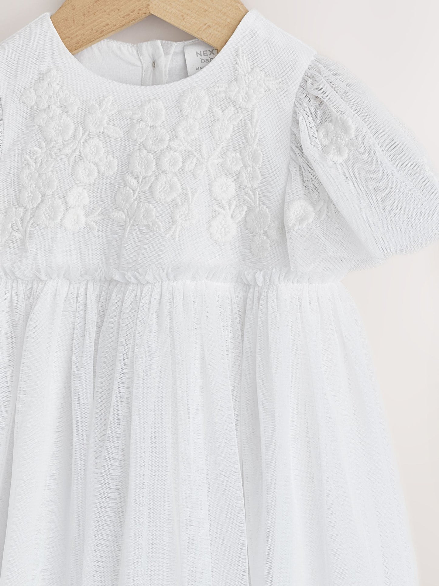 White Occasion Mesh Baby Floral Embroidered Dress (0mths-2yrs) image 4