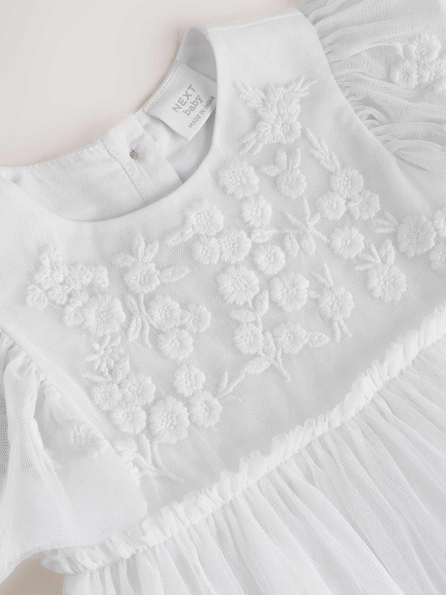 White Occasion Mesh Baby Floral Embroidered Dress (0mths-2yrs) image 6