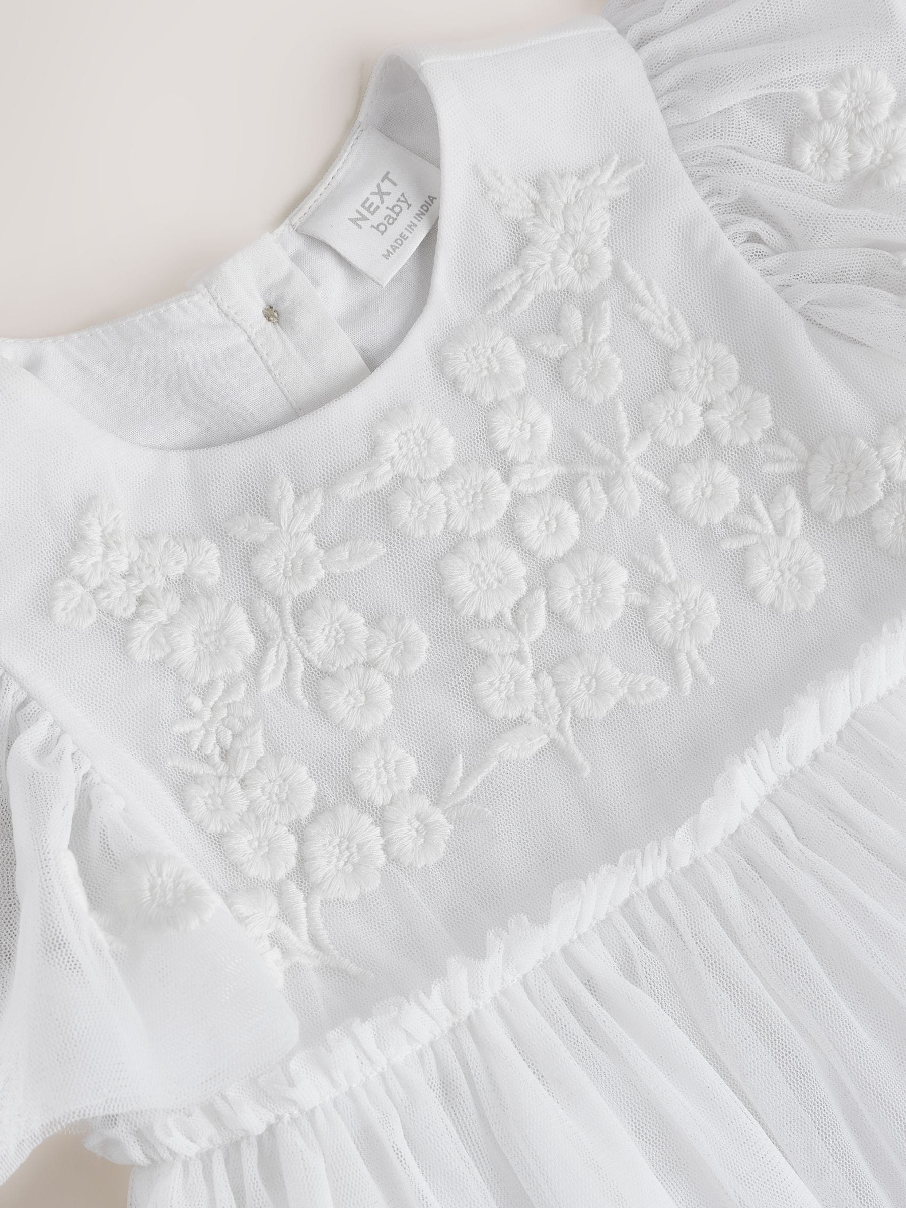 White Occasion Mesh Baby Floral Embroidered Dress (0mths-2yrs) image 6