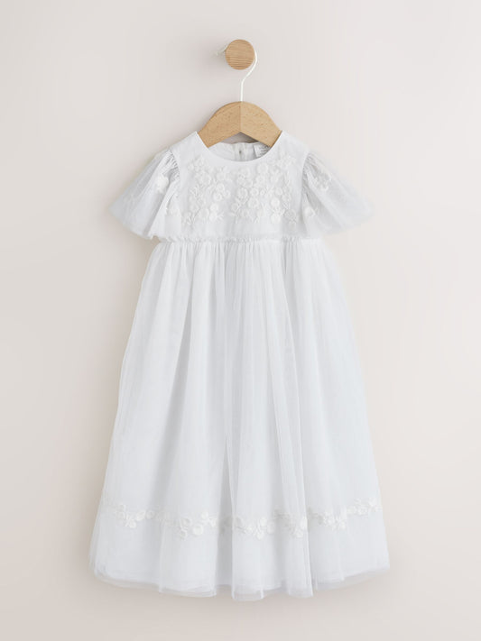 White Occasion Mesh Baby Floral Embroidered Dress (0mths-2yrs) image 1