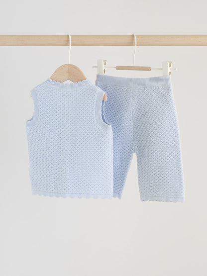 Blue Baby Knitted Top and Leggings Set 2 Piece (0mths-2yrs) image 2
