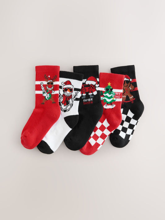 Red/Black Christmas Cotton Rich Socks 5 Pack image 1