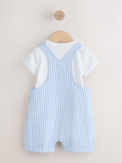 Blue Stripe Woven Dungaree and Bodysuit Baby Set (0mths-2yrs) image 3