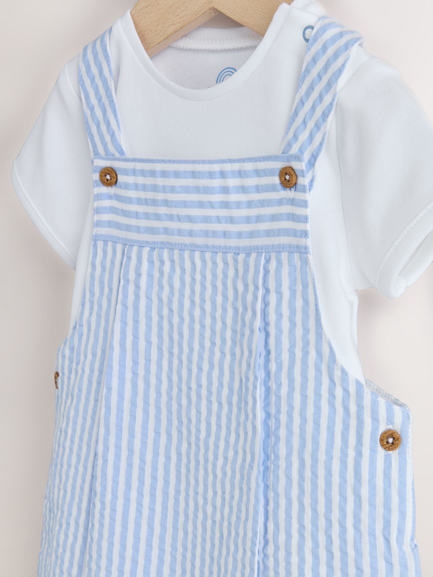 Blue Stripe Woven Dungaree and Bodysuit Baby Set (0mths-2yrs) image 4