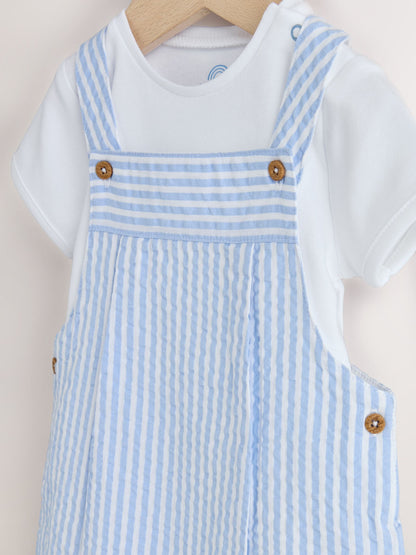Blue Stripe Woven Dungaree and Bodysuit Baby Set (0mths-2yrs) image 4