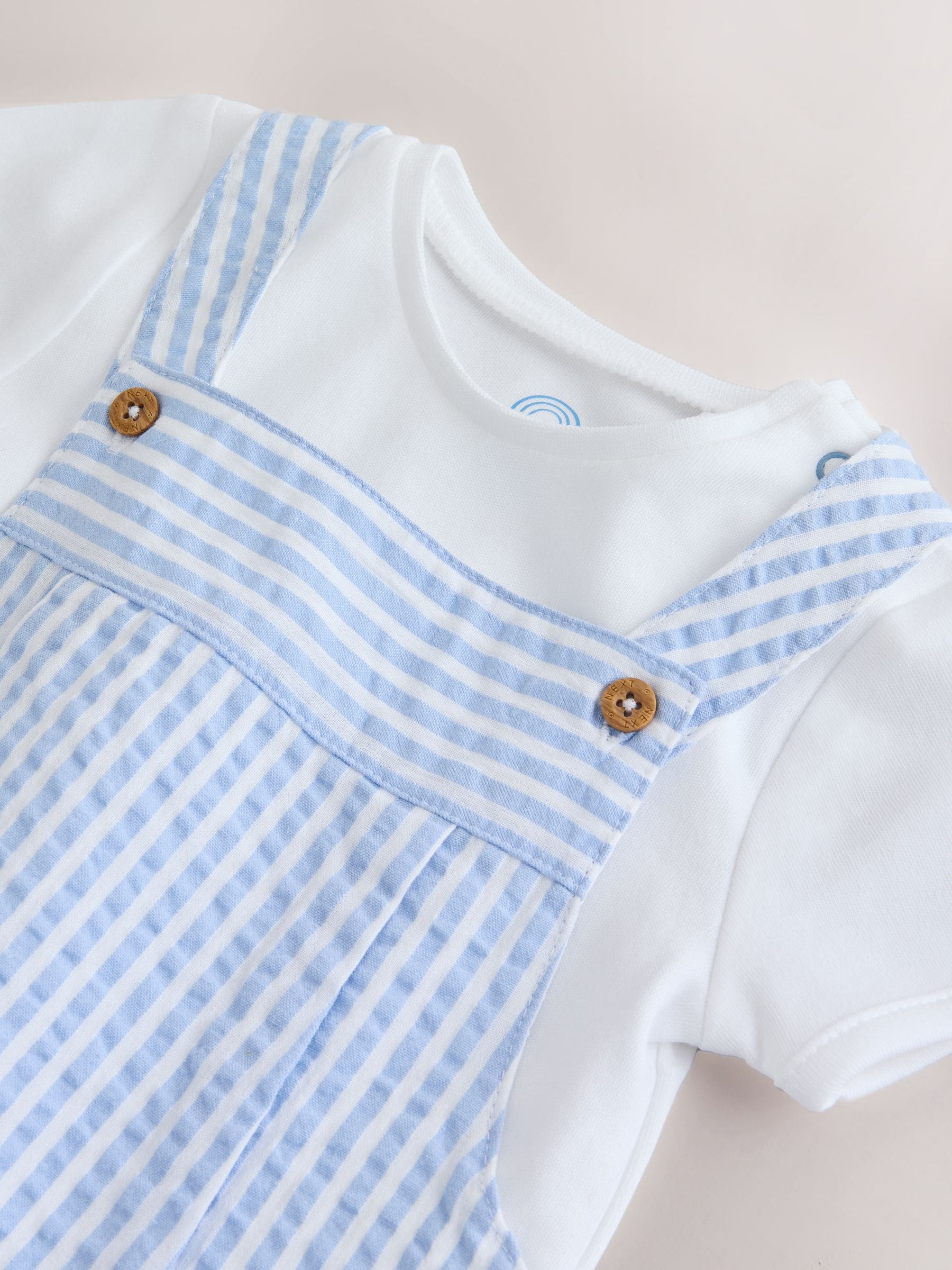 Blue Stripe Woven Dungaree and Bodysuit Baby Set (0mths-2yrs) image 5