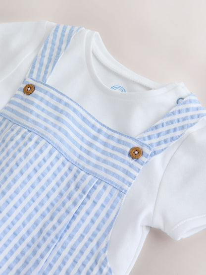 Blue Stripe Woven Dungaree and Bodysuit Baby Set (0mths-2yrs) image 5