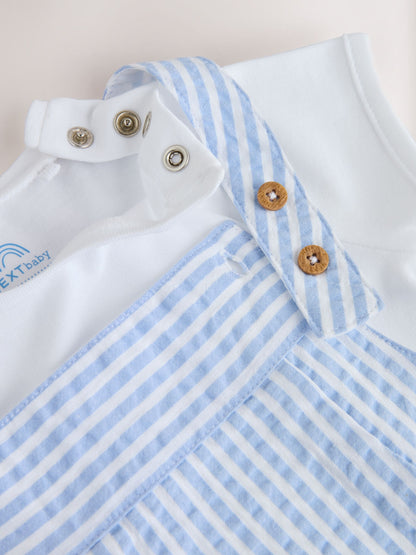 Blue Stripe Woven Dungaree and Bodysuit Baby Set (0mths-2yrs) image 6