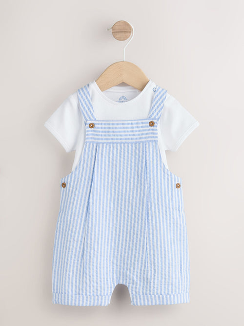 Blue Stripe Woven Dungaree and Bodysuit Baby Set (0mths-2yrs) image 1