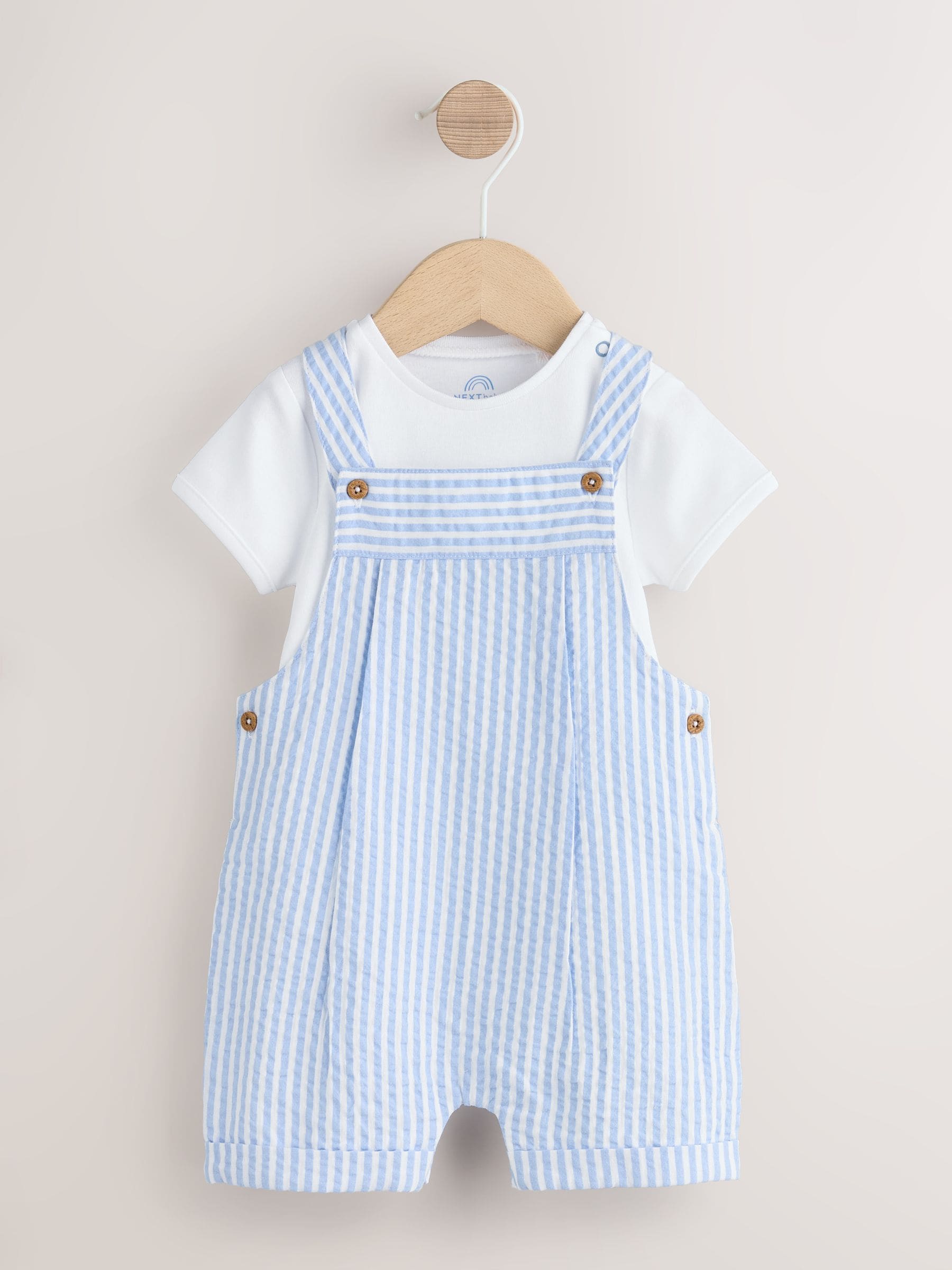 Blue Stripe Woven Dungaree and Bodysuit Baby Set (0mths-2yrs) image 1
