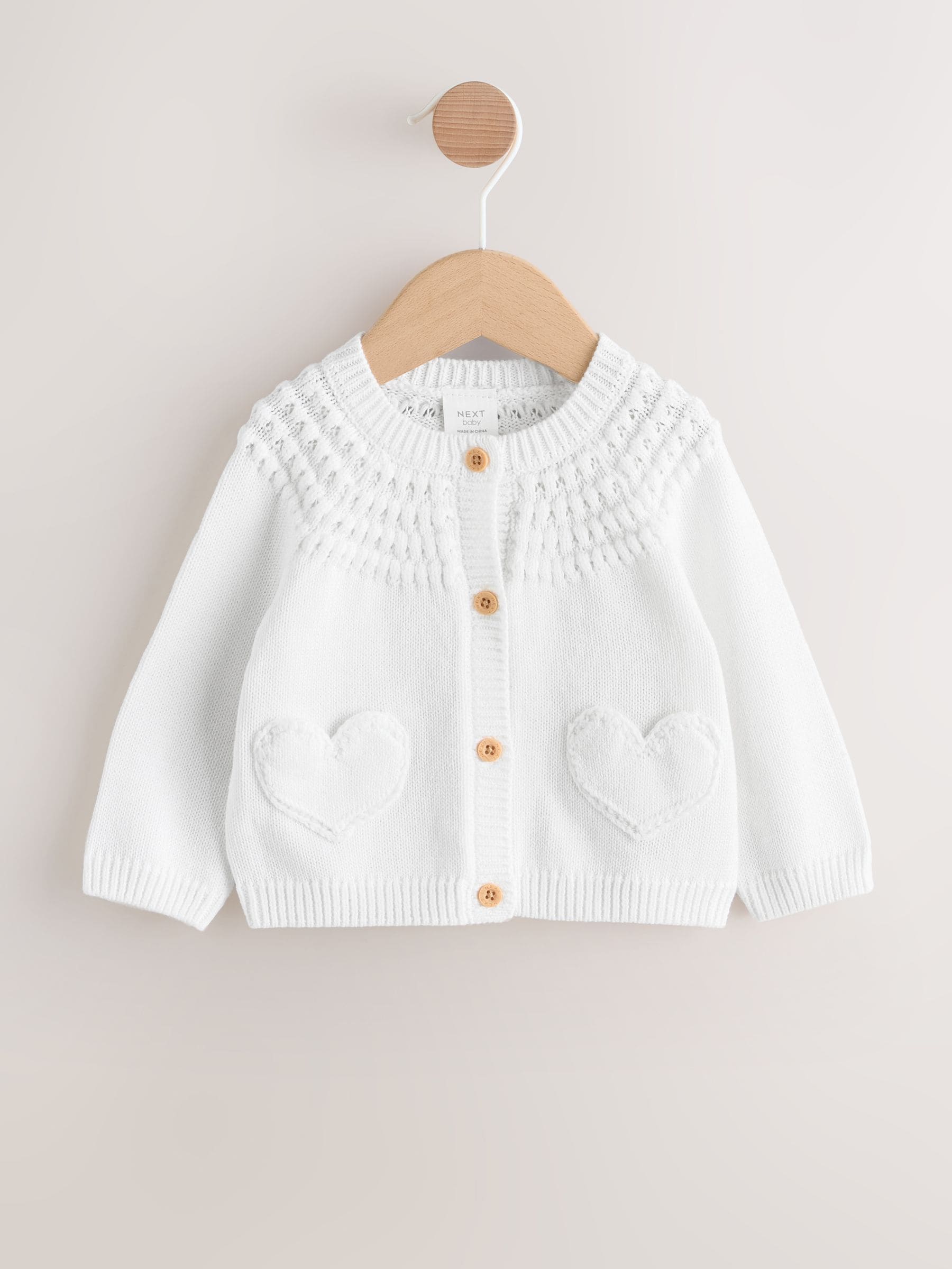 Dsiney Kidz - White Heart Pocket Button Through Baby Cardigan (0mths-2yrs) image 1