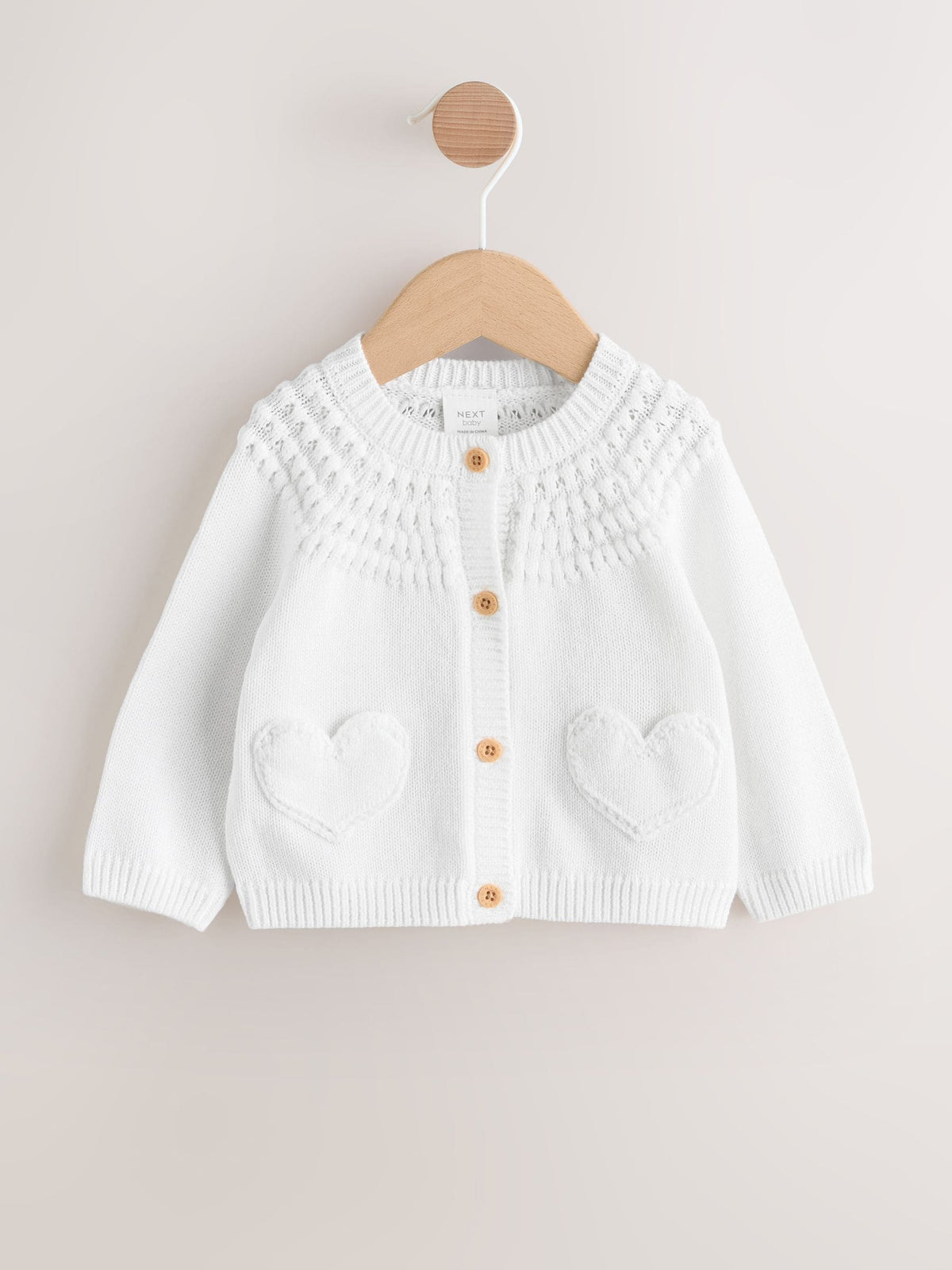 Dsiney Kidz - White Heart Pocket Button Through Baby Cardigan (0mths-2yrs) image 1