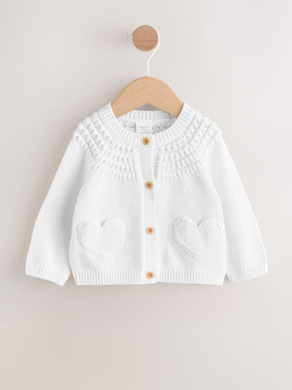 Dsiney Kidz - White Heart Pocket Button Through Baby Cardigan (0mths-2yrs) image 1
