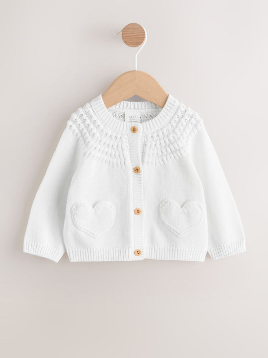 Dsiney Kidz - White Heart Pocket Button Through Baby Cardigan (0mths-2yrs) image 1