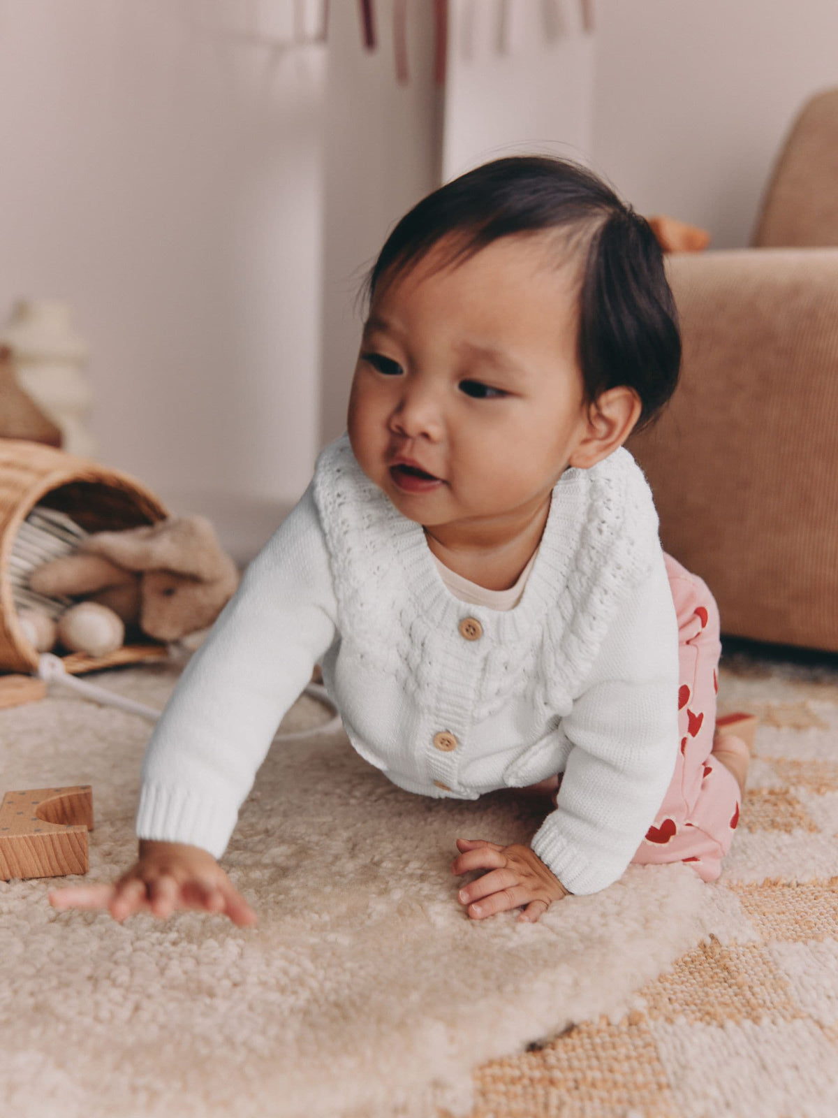 Dsiney Kidz - White Heart Pocket Button Through Baby Cardigan (0mths-2yrs) image 3