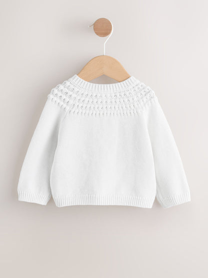 Dsiney Kidz - White Heart Pocket Button Through Baby Cardigan (0mths-2yrs) image 6