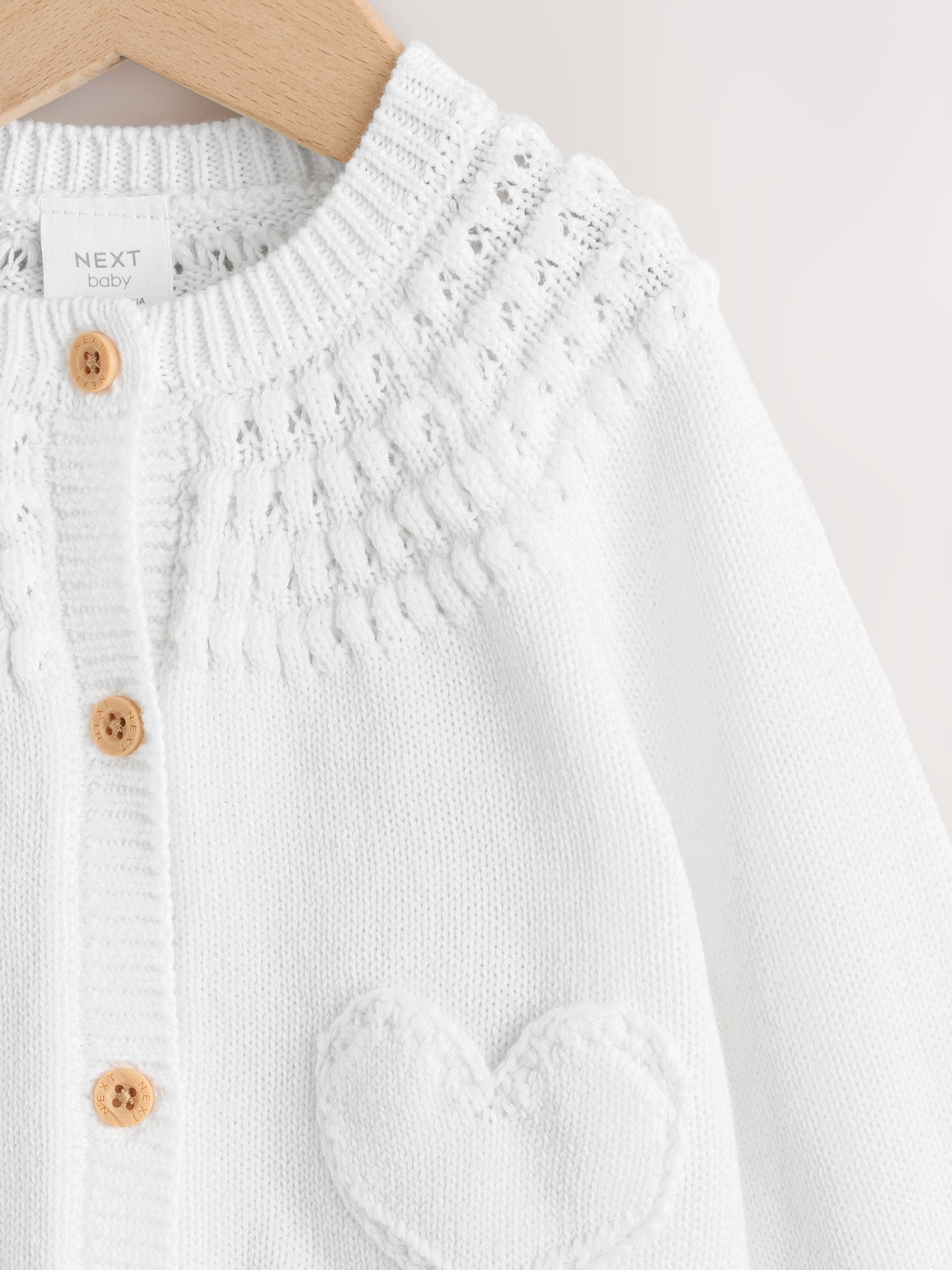 Dsiney Kidz - White Heart Pocket Button Through Baby Cardigan (0mths-2yrs) image 7