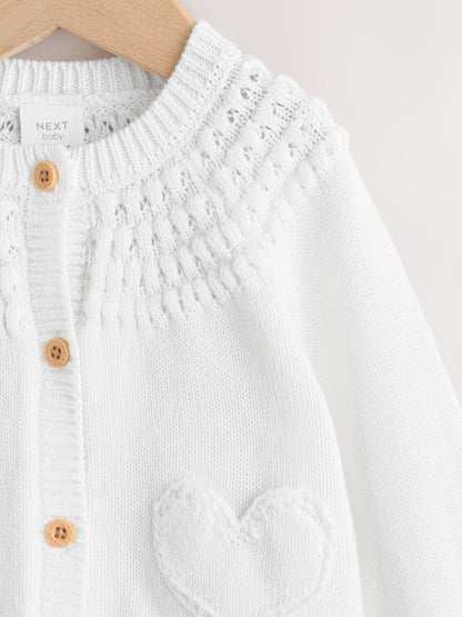 Dsiney Kidz - White Heart Pocket Button Through Baby Cardigan (0mths-2yrs) image 7