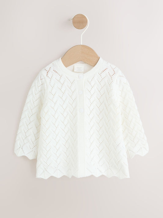 White Pointelle Knitted Baby Cardigan (0mths-2yrs) - image 1