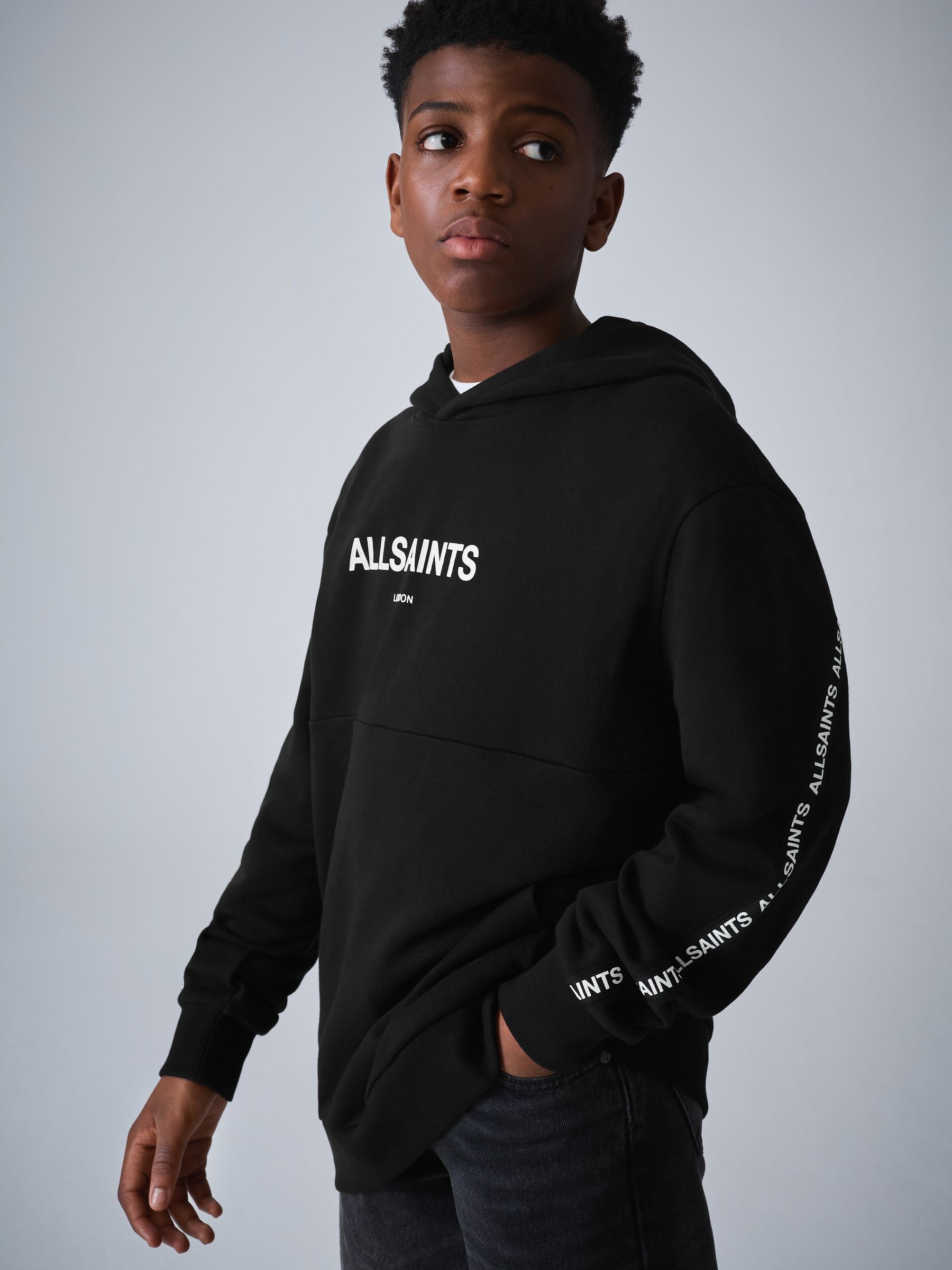 Dsiney Kidz - smALLSAINTS Black Logo Tape Oversized Pullover Hoodie image 1