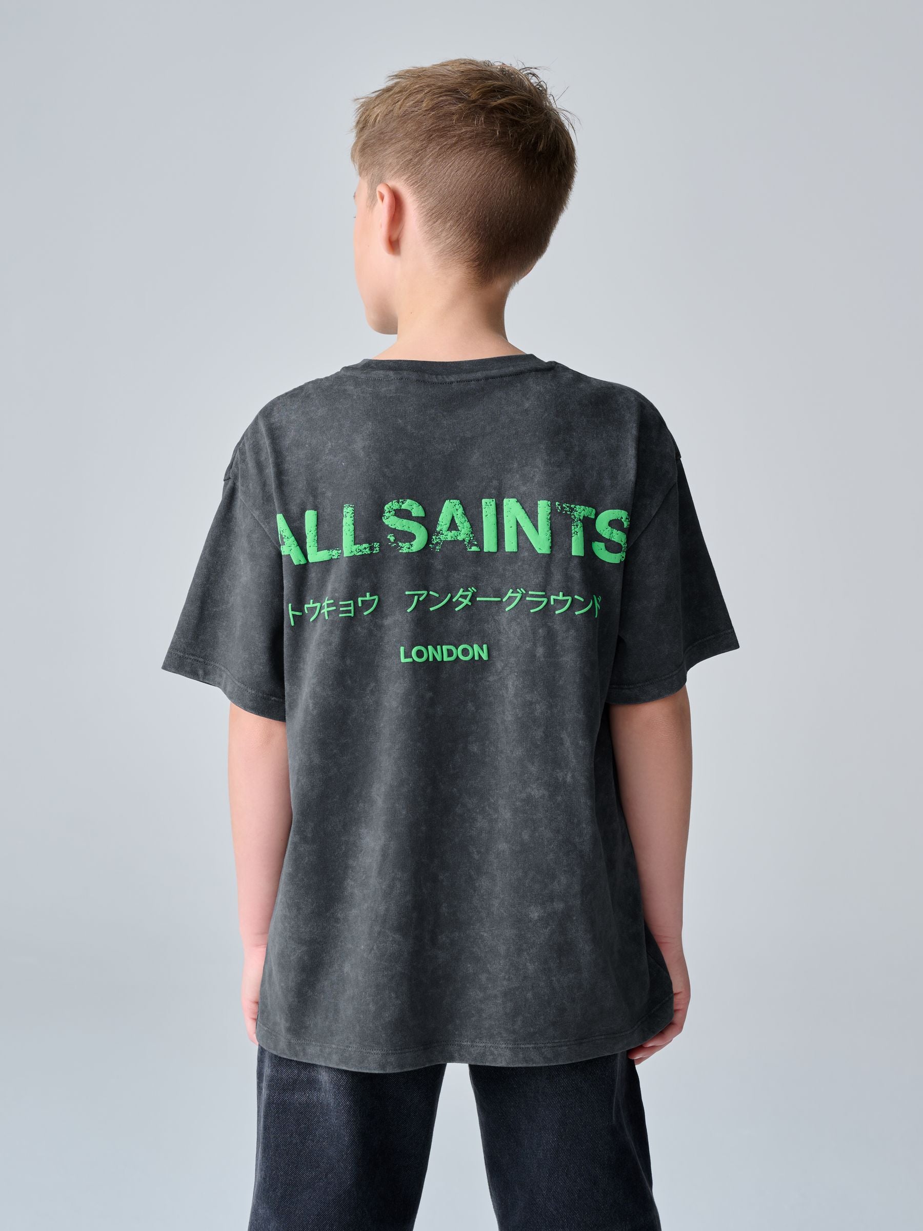 Dsiney Kidz - smALLSAINTS Washed Black/Green Oversized Underground Crew Neck Cotton T-Shirt image 1