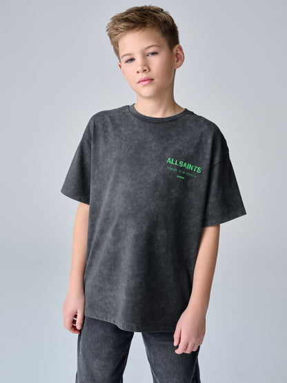 Dsiney Kidz - smALLSAINTS Washed Black/Green Oversized Underground Crew Neck Cotton T-Shirt image 2