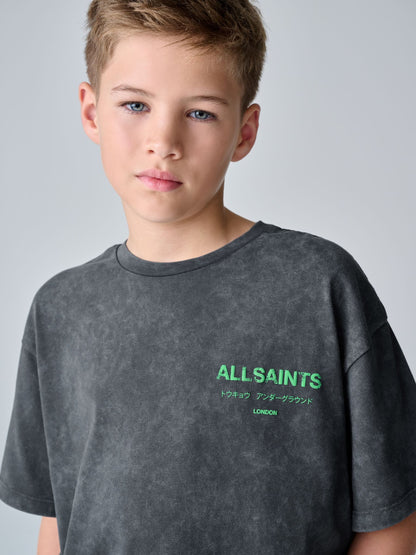 Dsiney Kidz - smALLSAINTS Washed Black/Green Oversized Underground Crew Neck Cotton T-Shirt image 3