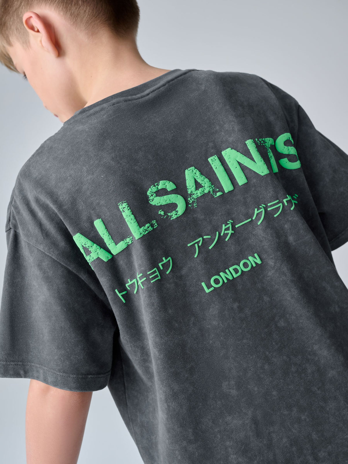 Dsiney Kidz - smALLSAINTS Washed Black/Green Oversized Underground Crew Neck Cotton T-Shirt image 4