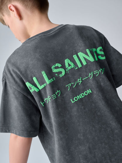 Dsiney Kidz - smALLSAINTS Washed Black/Green Oversized Underground Crew Neck Cotton T-Shirt image 4
