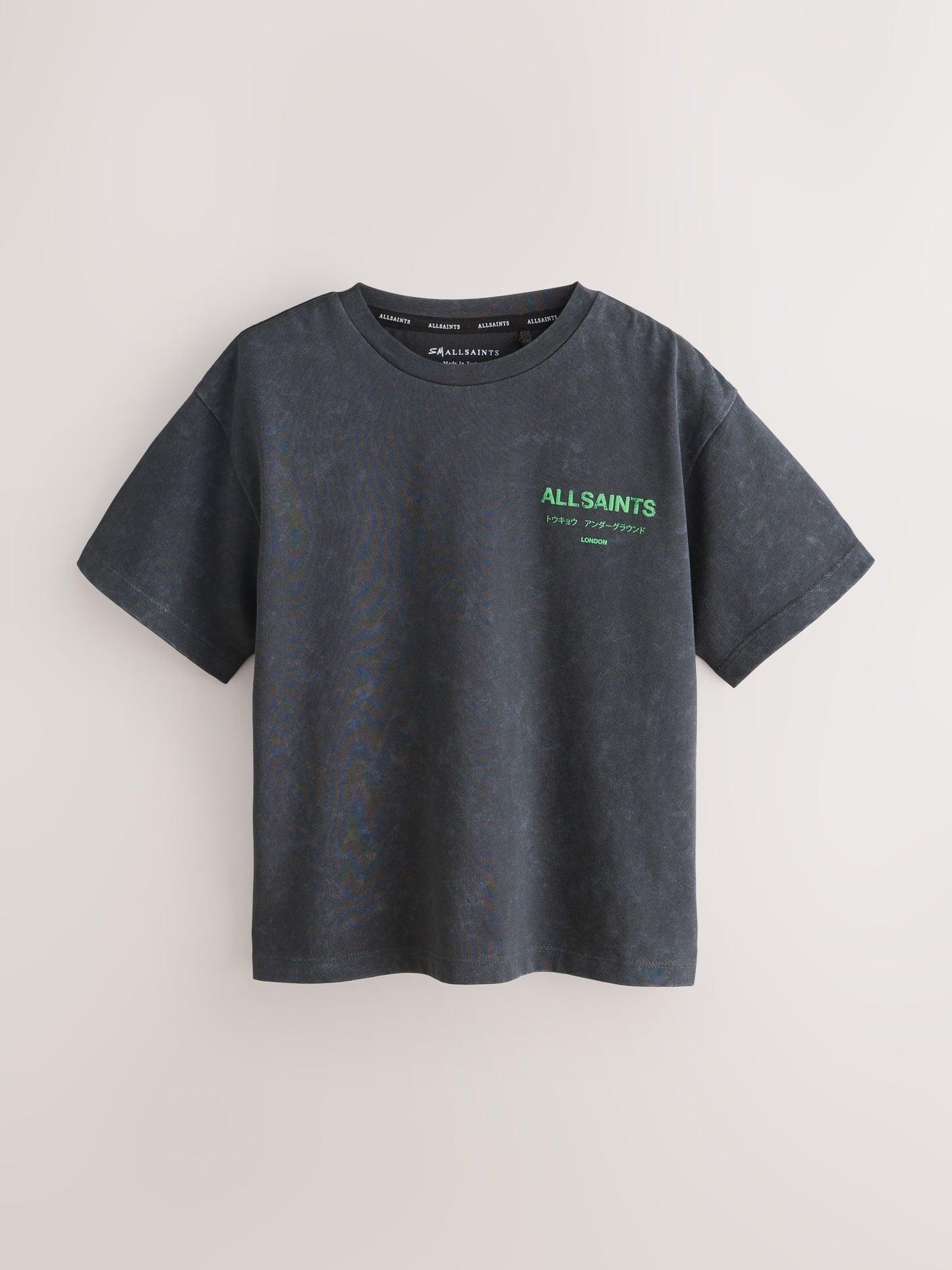 Dsiney Kidz - smALLSAINTS Washed Black/Green Oversized Underground Crew Neck Cotton T-Shirt image 5