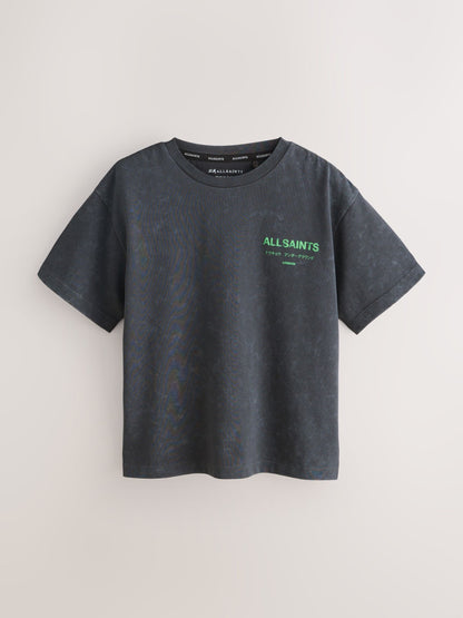 Dsiney Kidz - smALLSAINTS Washed Black/Green Oversized Underground Crew Neck Cotton T-Shirt image 5