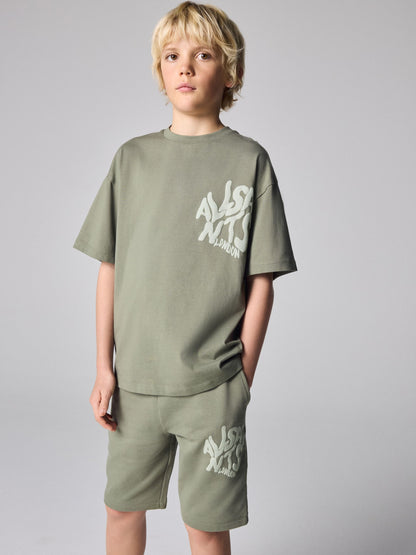 Dsiney Kidz - smALLSAINTS Khaki Green Orlando T-Shirt and Sweat Shorts Set image 1