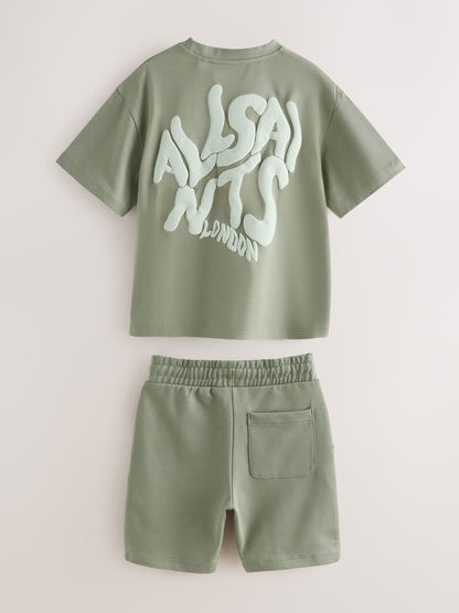 Dsiney Kidz - smALLSAINTS Khaki Green Orlando T-Shirt and Sweat Shorts Set image 10