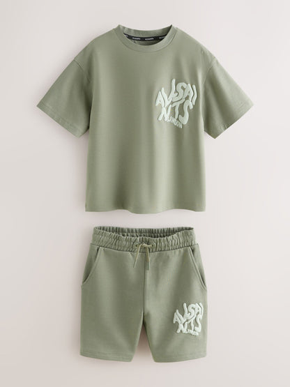 Dsiney Kidz - smALLSAINTS Khaki Green Orlando T-Shirt and Sweat Shorts Set image 9