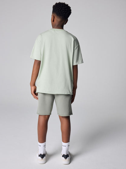 Dsiney Kidz - smALLSAINTS Light Green Biggy Oversized T-Shirt and Sweat Shorts Set image 4