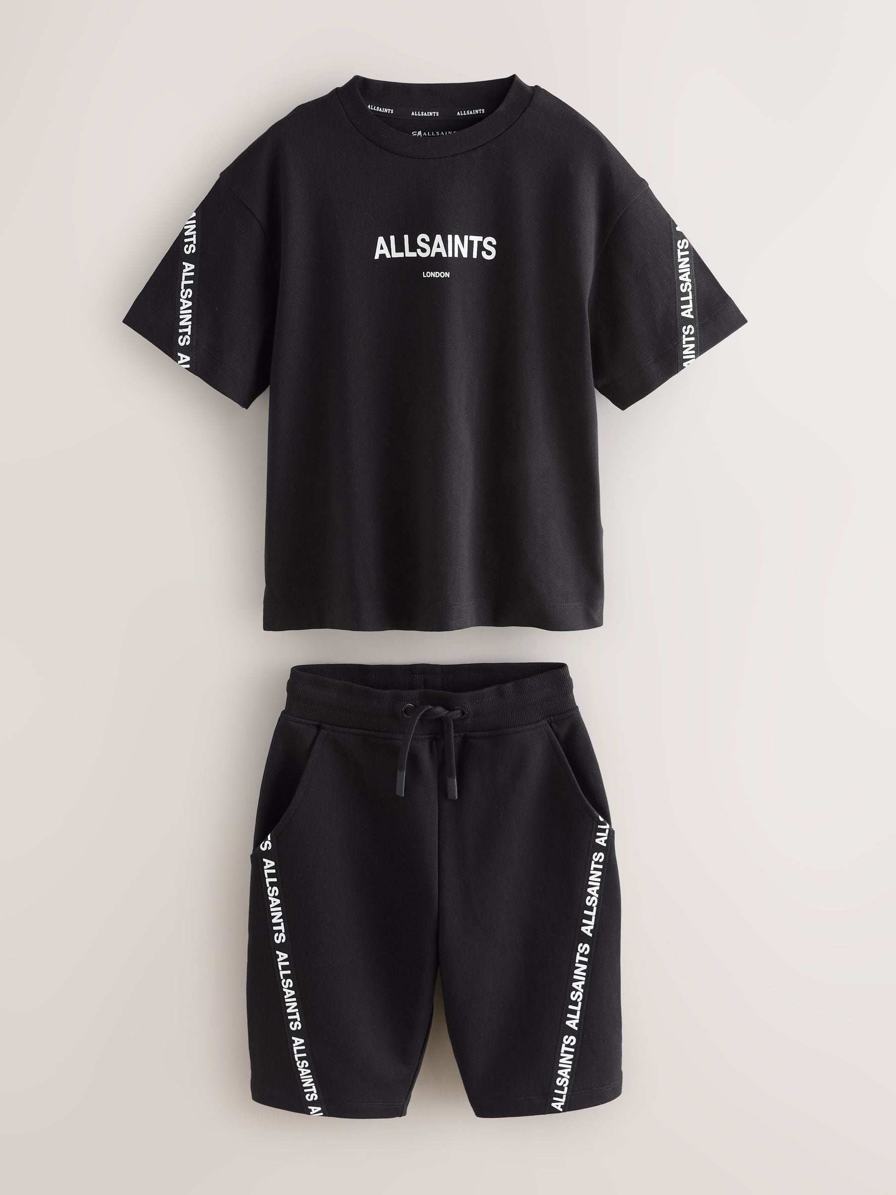 Dsiney Kidz - smALLSAINTS Black Logo Tape T-Shirt and Sweat Shorts Set image 1