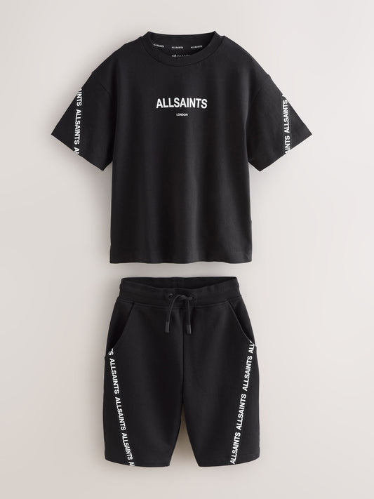 Dsiney Kidz - smALLSAINTS Black Logo Tape T-Shirt and Sweat Shorts Set image 1
